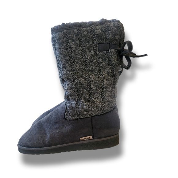 🌿Muk Luks Women's Size 9 Gray Sweater Cable Knit Fold Over Boots - Picture 7 of 13